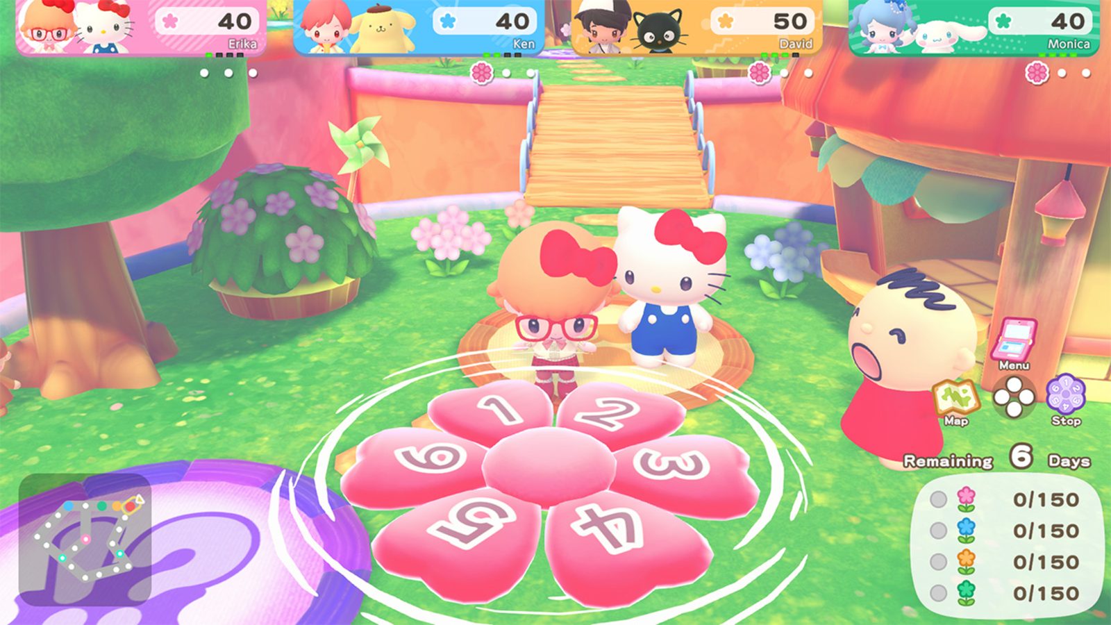 Official screenshot: the Blooming Flower Festival board with the flower-shaped roulette