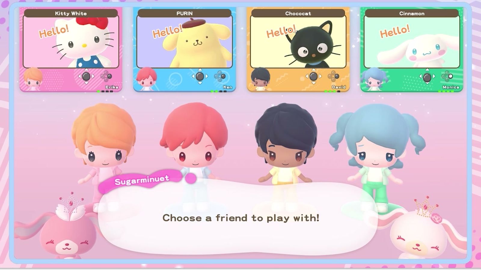 Official screenshot: the partner selection screen with four characters to choose from