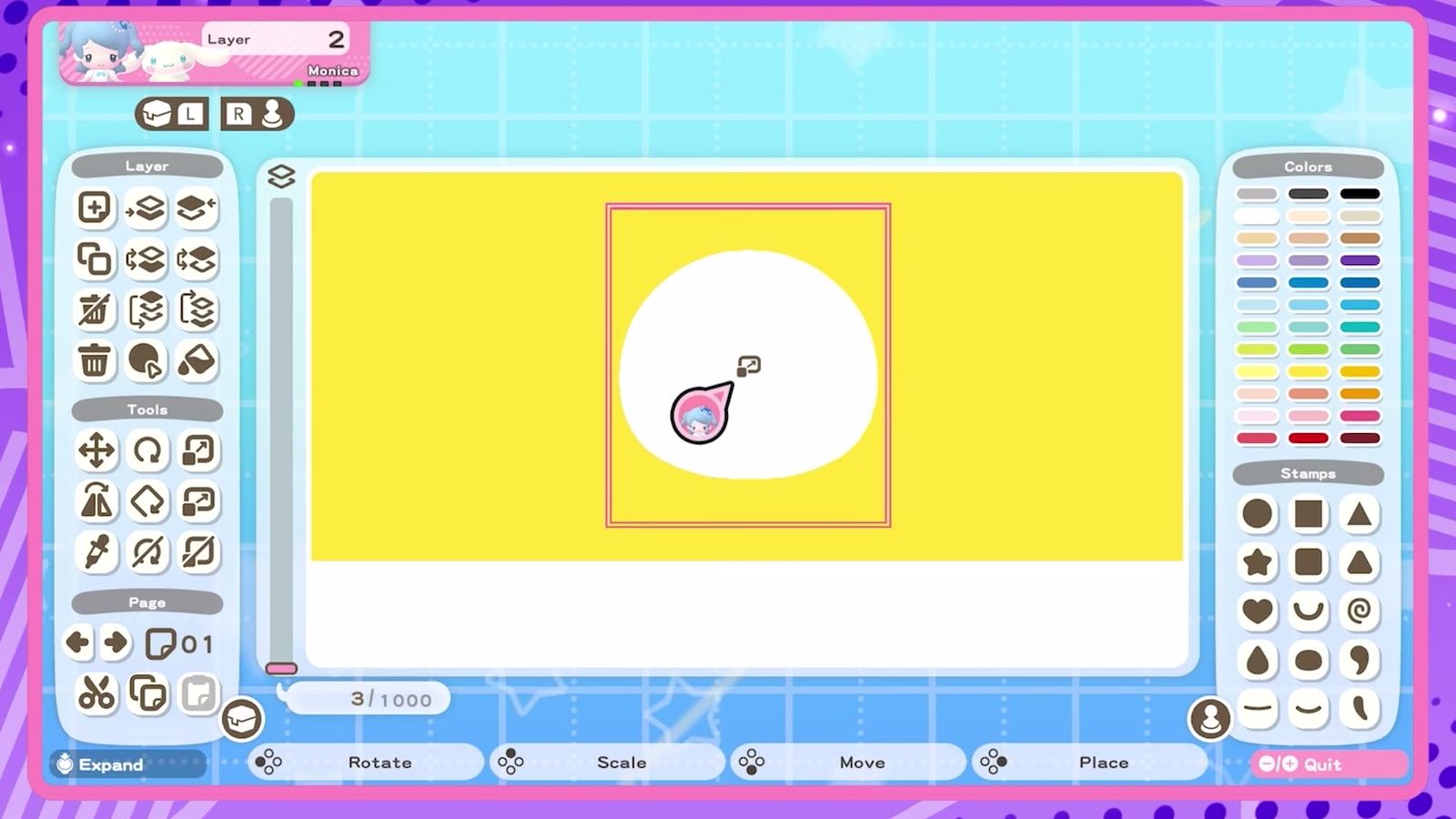 Official screenshot: the Poster Studio canvas with its layer, tool, colour and stamp menus