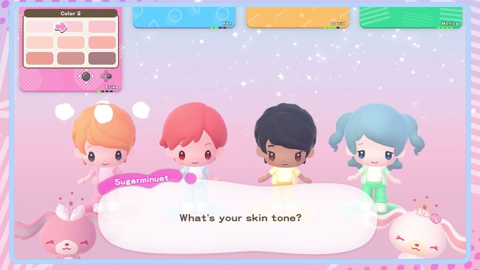 Official screenshot: the character creation screen asking for a skin tone